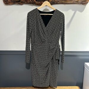 Black and White Faux Wrap Dress